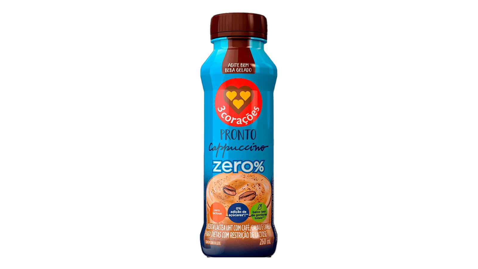 BEB LACTEA 3 CORACOES 260ML CAPPUCCINO ZERO